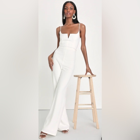 Lulus Pants - Lulus Cheers to Chic Ivory Sleeveless Wide-Leg Jumpsuit bridal wedding NWT S